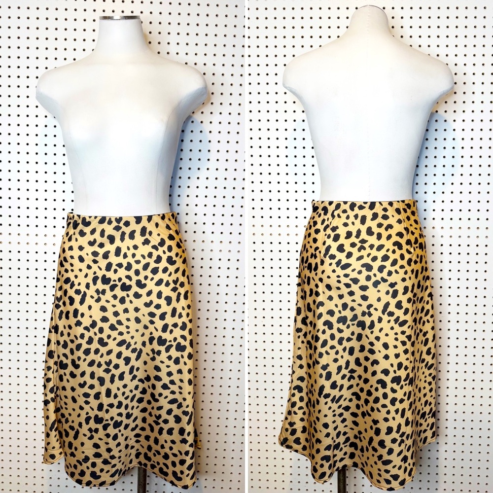 Midi Length Slip Skirt — Cheetah Leopard Animal Print Sz. S